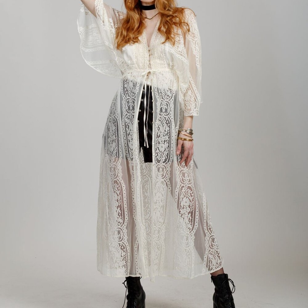 NWT B.O.G. Cynthia Ivory Lace Duster